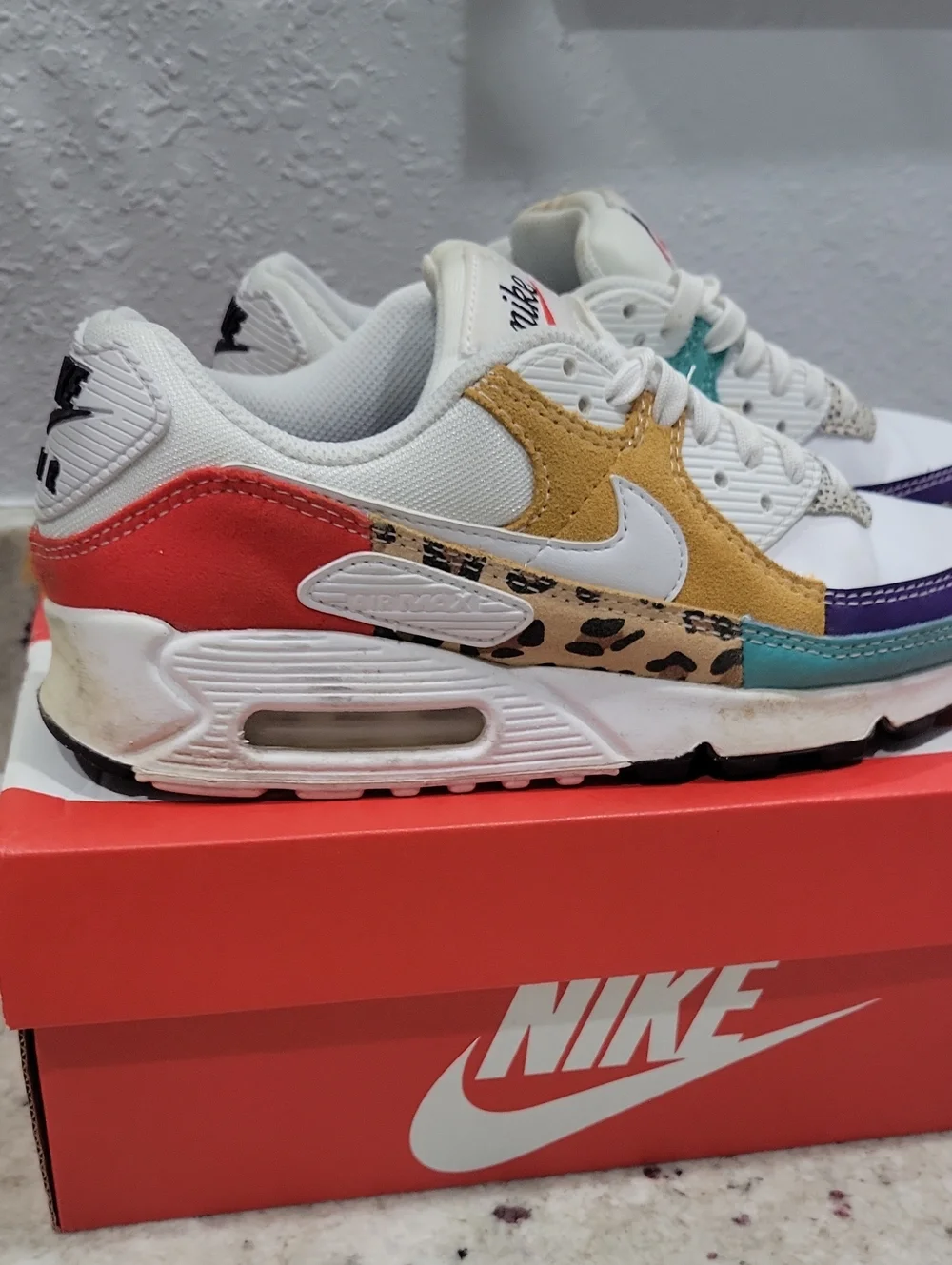 Nike White Red Mustard Teal Purple Leopard Accent Sneaker